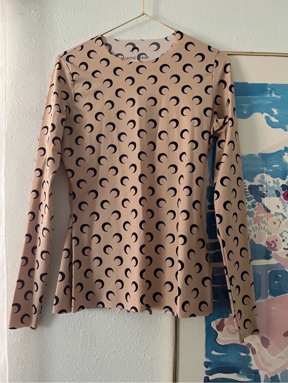 Marine Serre Beige Moon-Print Long Sleeve Tee